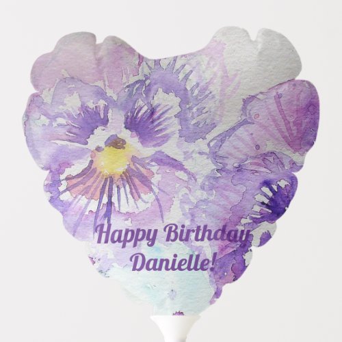 Purple Pansy Watercolour Happy Birthday Balloon