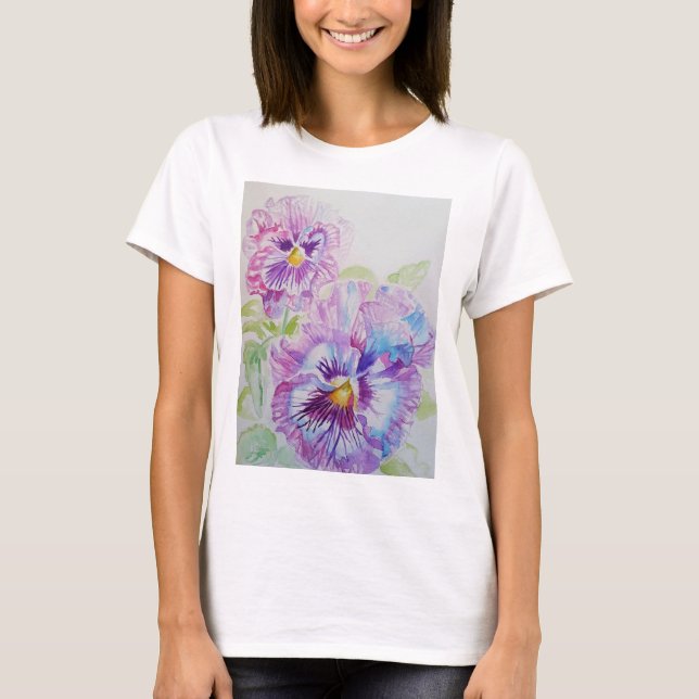 Purple Pansy Watercolour painting art T Shirt (Front)