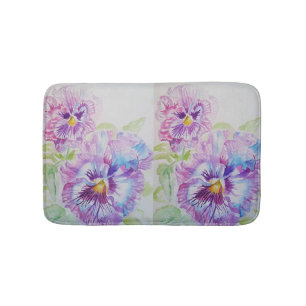 Purple Pansy Watercolour Pansies floral Bath Mat