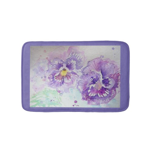 Purple Pansy Watercolour Pansies floral Bath Mat