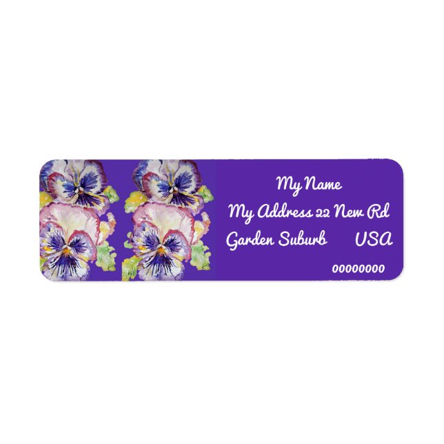Purple Pansy Watercolour Return Address Labels (Front)
