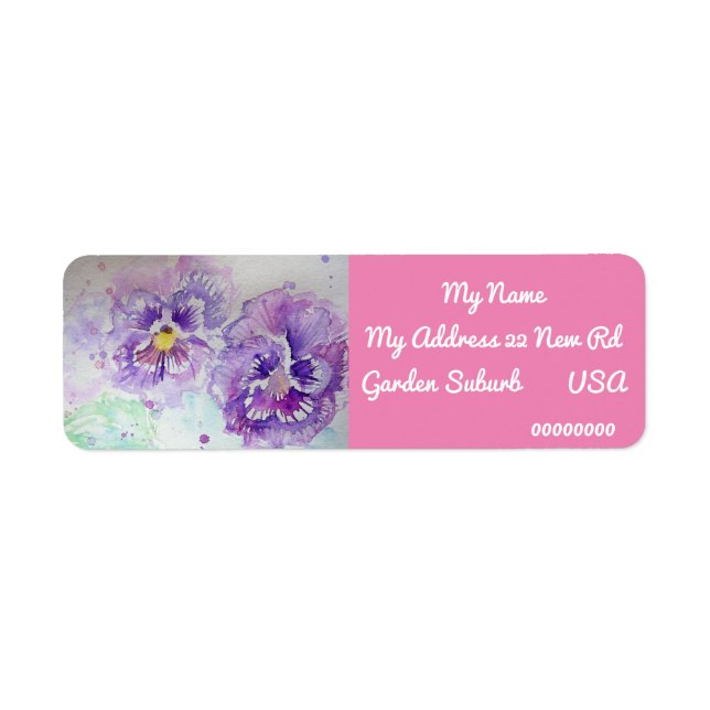 Purple Pansy Watercolour Return Address Labels (Front)