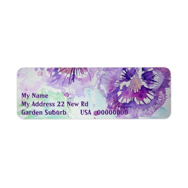Purple Pansy Watercolour Return Address Labels (Front)