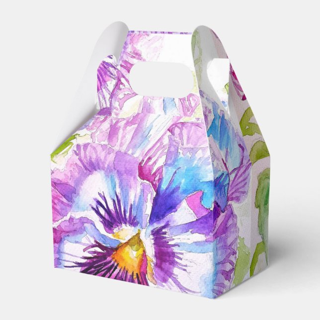 Purple Pansy Wedding Cake Favor Box Floral Flower (Front Side)