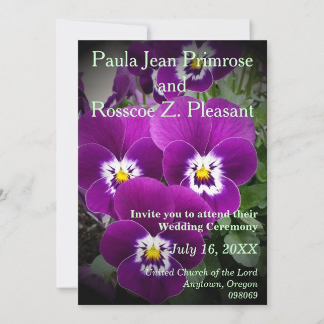 Purple Pansy Wedding Invitation (Front)