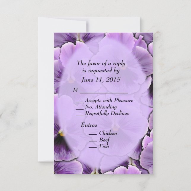 Purple Pansy with Entree Choices  RSVP Card (Front)