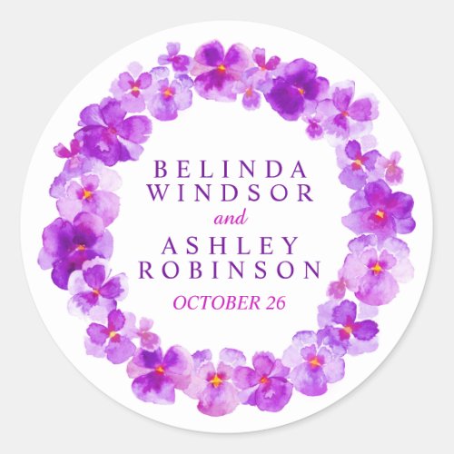 Purple pansy wreath custom watercolor stickers