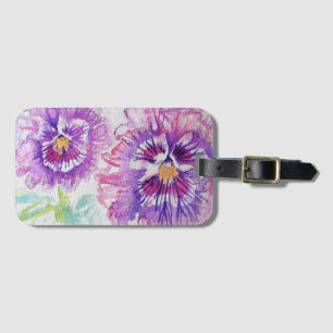 Purple PansyFlower Floral Watercolor Luggage Tag