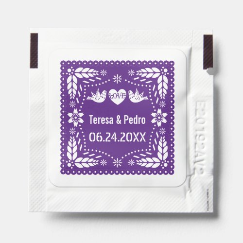 Purple papel picado love birds wedding fiesta hand sanitizer packet
