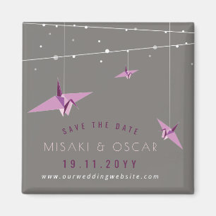 Purple Paper Cranes And Fairy Lights Save The Date Magnet