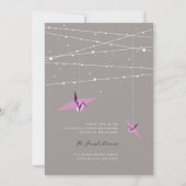 Purple Paper Cranes Fairy Lights Asian Wedding Invitation (Back)