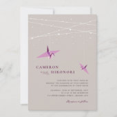 Purple Paper Cranes Fairy Lights Asian Wedding Invitation (Front)