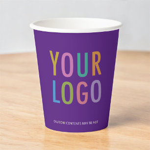 Purple Paper Cups Custom Company Logo Branded 8 oz