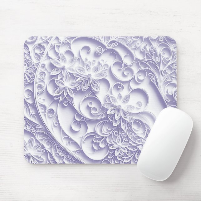Purple Paper Quilling Daisy Design Mouse Pad (With Mouse)