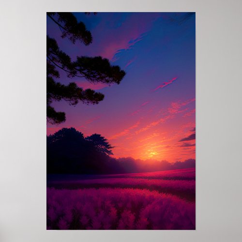 Purple Paradise Sunset over a Field Poster