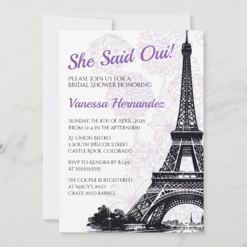 Purple Paris Flowers Bridal Shower Invitation