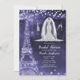 Purple Paris Night Diamond Dress Bridal Shower Invitation
