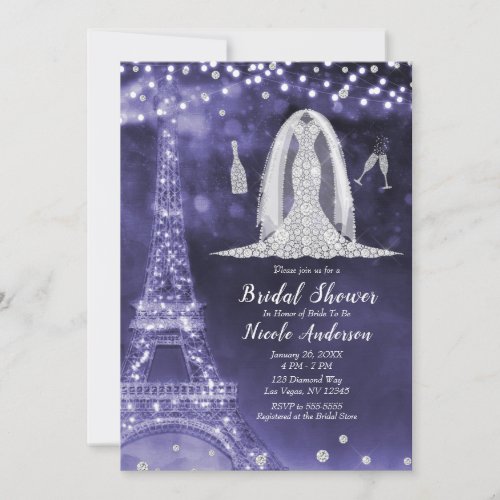 Purple Paris Night Diamond Dress Bridal Shower   Invitation
