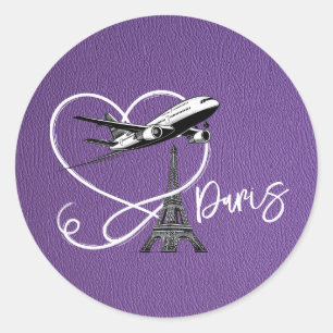 Purple Paris Passport Classic Round Sticker