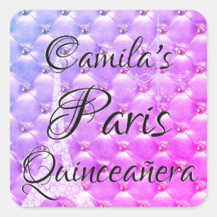 Purple Paris Quinceañera Celebration Square Sticker