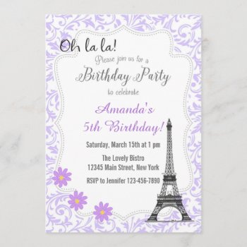 Purple Paris Romantic Birthday Invitation by melanileestyle at Zazzle