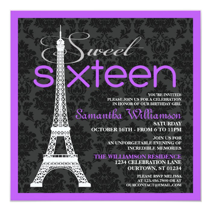 Paris Themed Sweet 16 Invitations 1