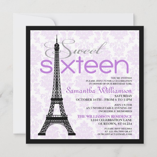 Purple Paris Sweet 16 Invitations (Front)