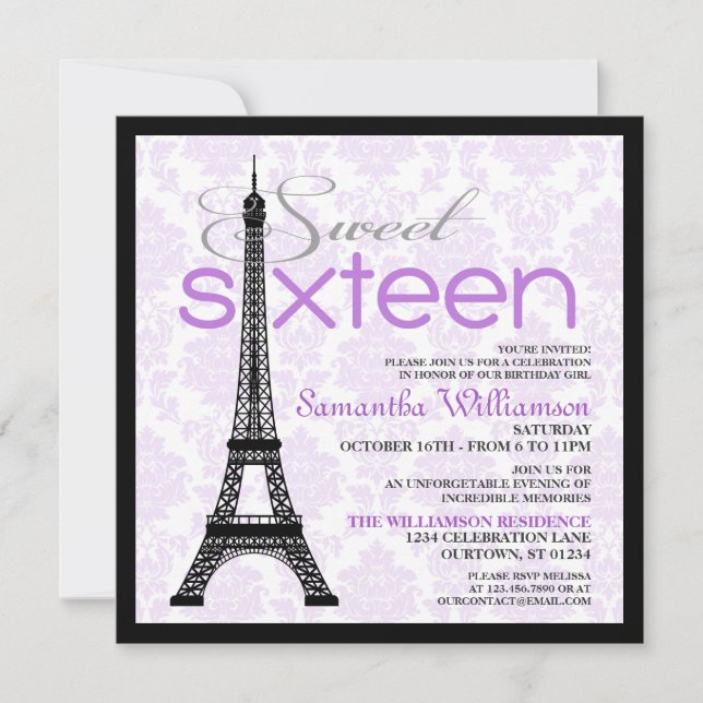 Purple Paris Sweet 16 Invitations (Front)