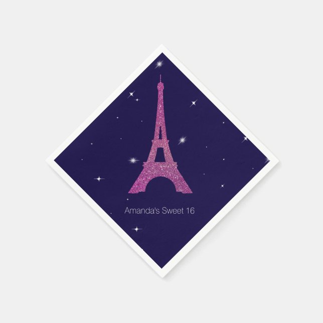 Purple Paris Theme Sweet 16 Birthday Napkins (Corner)