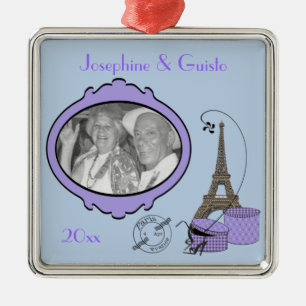 Purple Paris Themed Photo Keepsake Ornament