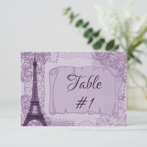 Purple Parisian Reception Table Card