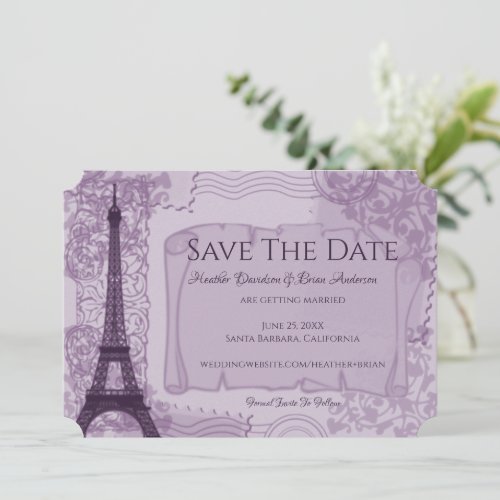Purple Parisian Save The Date Announcement