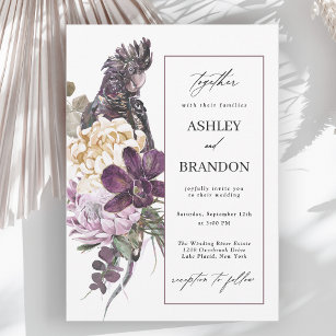 Purple Parrot Boho Tropical Floral Wedding Invitation