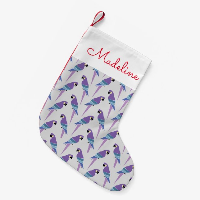 Purple Parrots | Add Your Name Small Christmas Stocking (Front (Hanging))