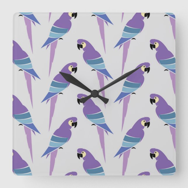 Purple Parrots Square Wall Clock (Front)