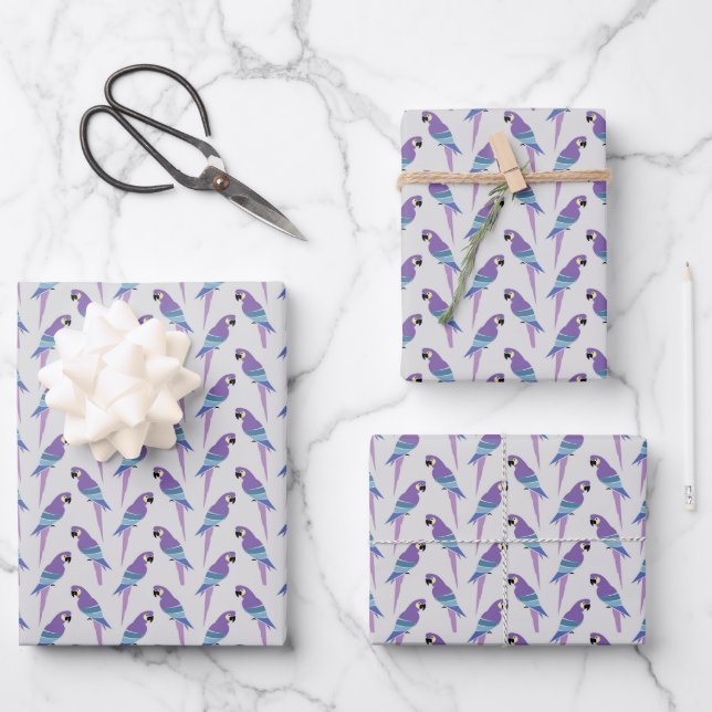 Purple Parrots Wrapping Paper Sheets (Front)