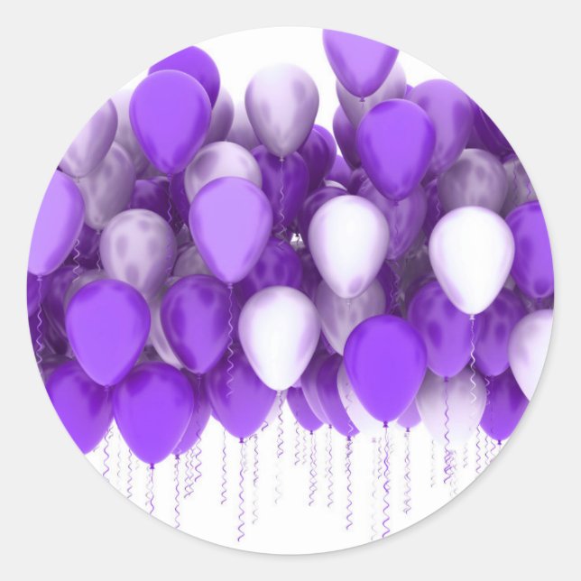 Purple Party Balloons Stickers and Envelope Seals (Front)