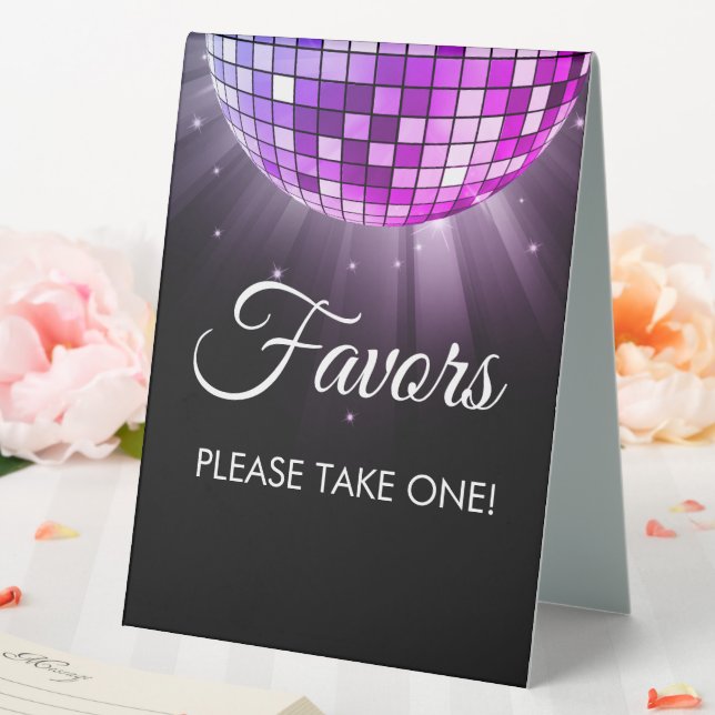 Purple Party Favors 70's Disco Ball Table Tent (In SItu (Wedding))