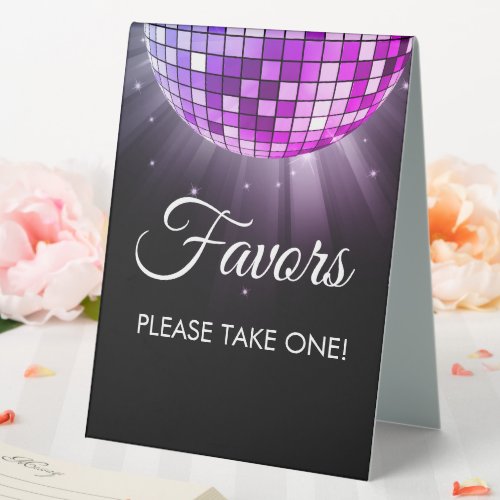 Purple Party Favors 70s Disco Ball Table Tent Sign