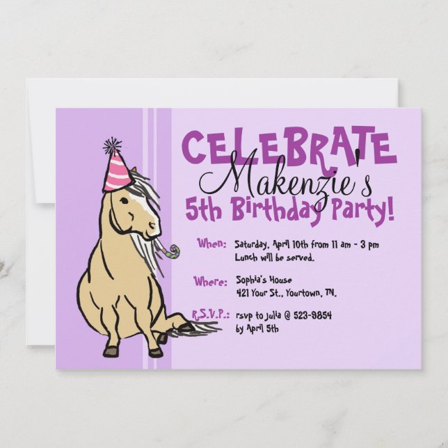 Purple Party Pony Girls Birthday Invitation (Front)