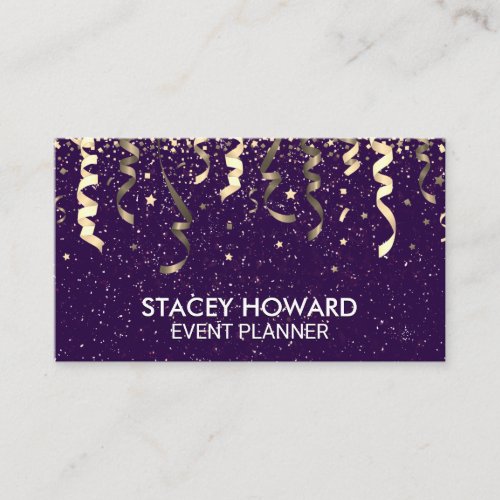 Purple  Party Popper and Confetti  Business Card