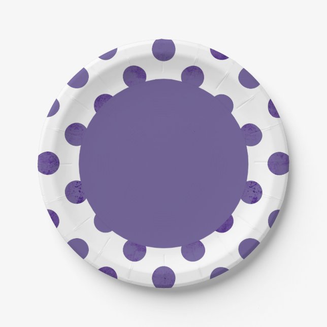 Purple Party | Royal Ultra-Violet Grape Polka Dots Paper Plates (Front)