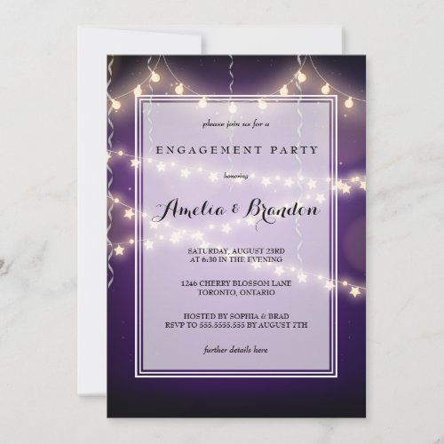 Purple Party Starry Lights Engagement Invitation