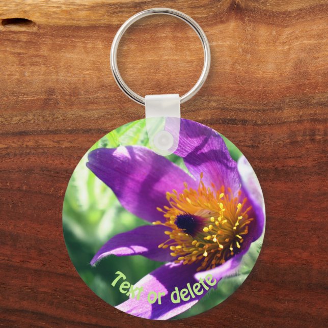 Purple Pasque Flower Personalized Keychain (Front)