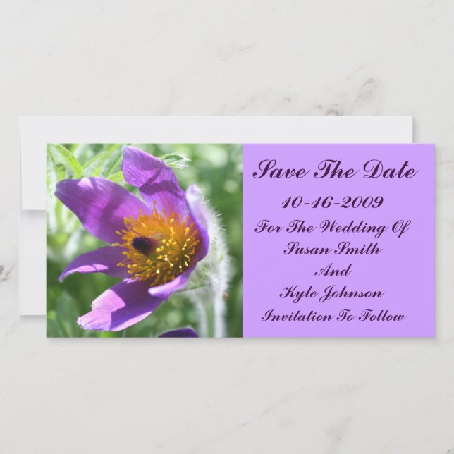Purple Pasque Flower Wedding Save The Date (Front)
