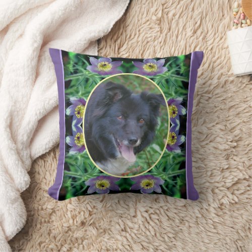 Purple Pasque Flowers Frame Create Your Own Photo Throw Pillow