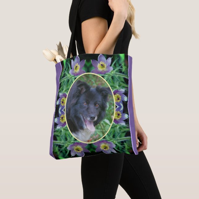 Purple Pasque Flowers Frame Create Your Own Photo Tote Bag (Close Up)