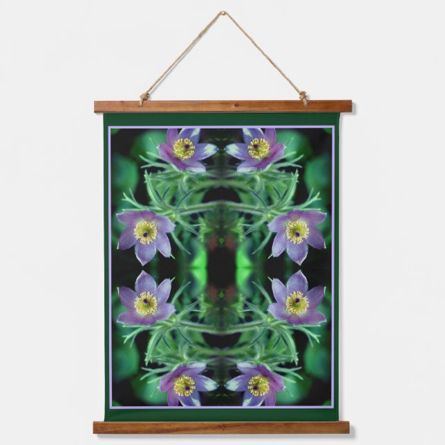 Purple Pasque Spring Flowers Abstract Hanging Tapestry (Front)