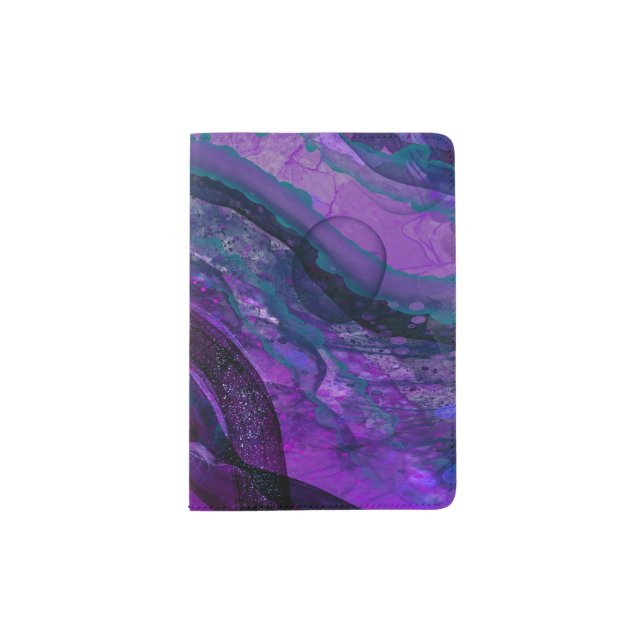 Purple Passion Alcohol Ink Abstract Design Passport Holder (Front)