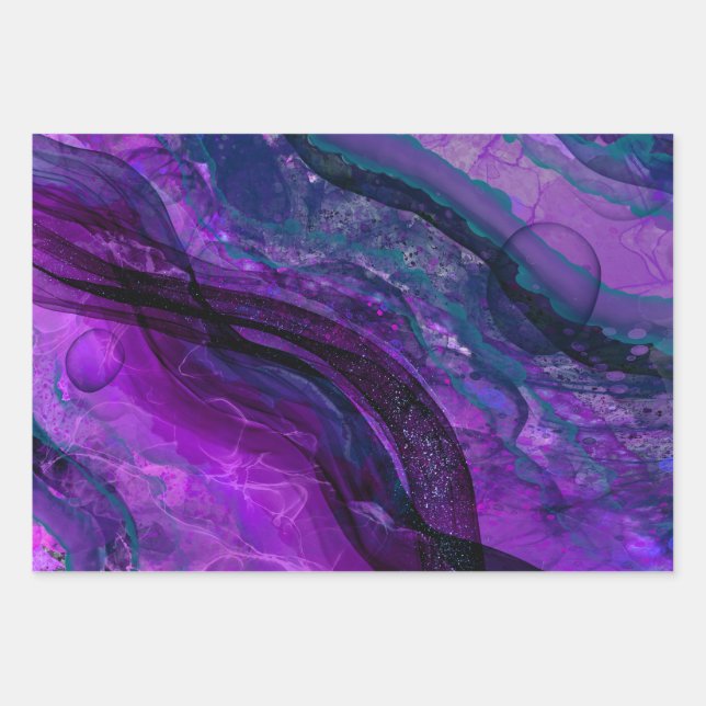 Purple Passion Alcohol Ink Abstract Design Wrapping Paper Sheets (Front)